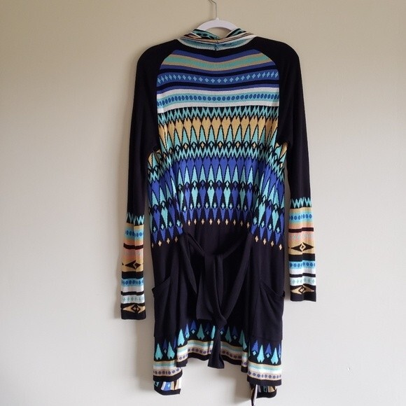 GYPSY 05 Global Village Longline Geomatric Aztec Cardigan Sweater Wrap Tie XS - Picture 3 of 10